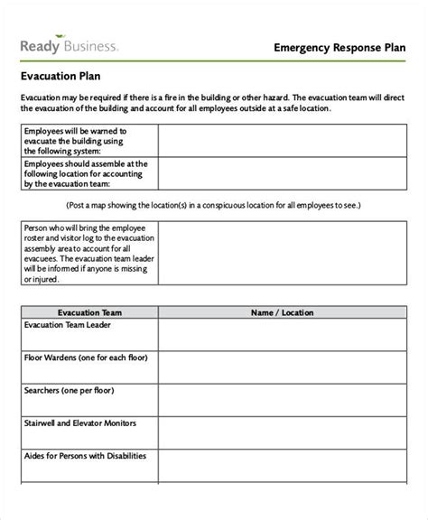 business emergency plan template
