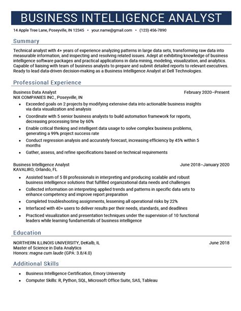 Business Intelligence Analyst Resume