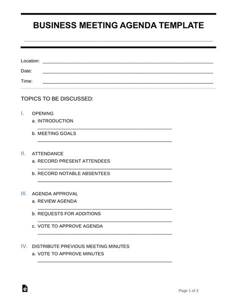 Free Business Meeting Agenda Template Sample Word PDF eForms