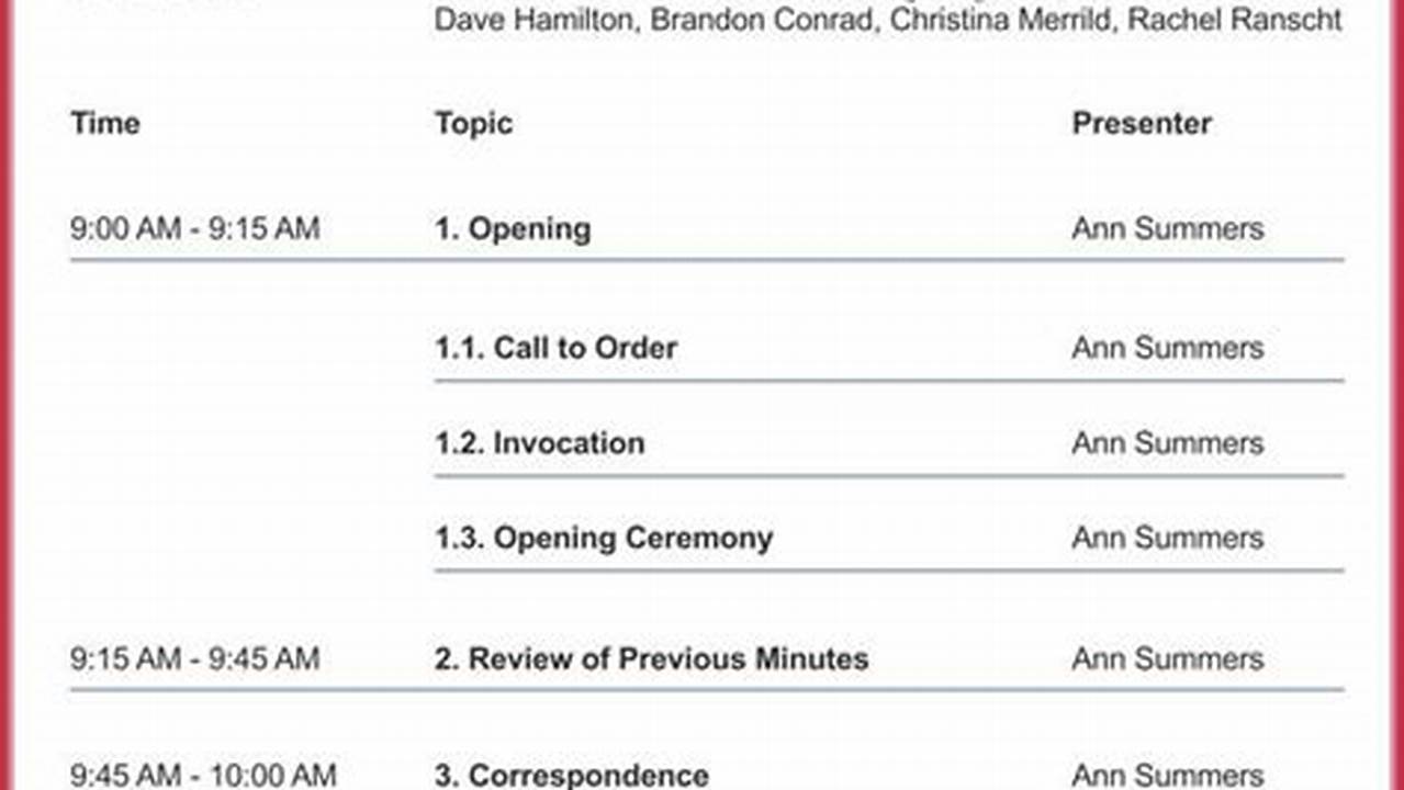 Business Meeting Schedule Template
