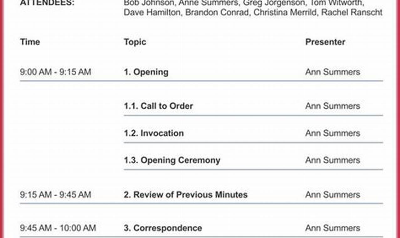Business Meeting Schedule Template