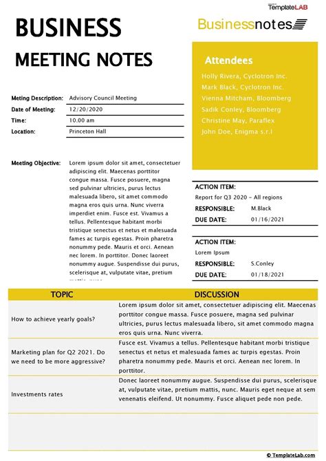 business notes template