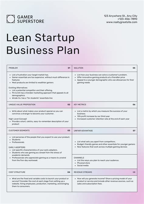 business plan startup template