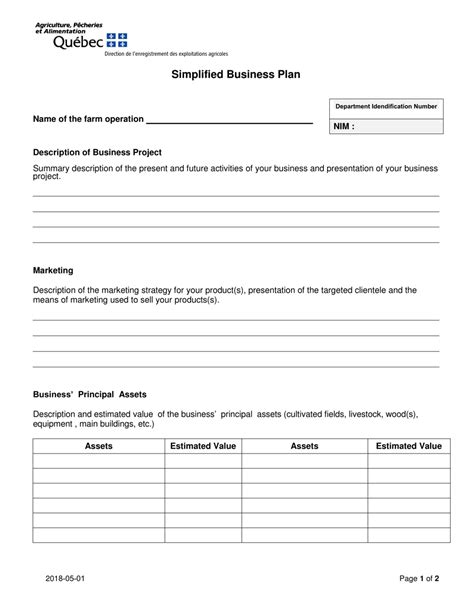 business plan template canada