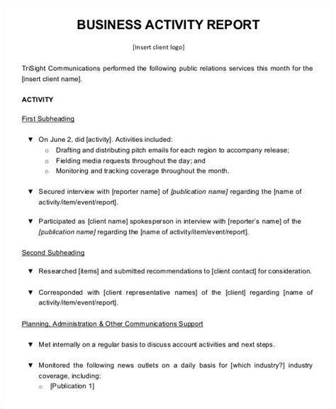 10+ Business Activity Report Templates Word, PDF, Pages Free