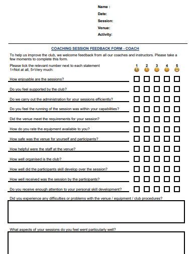 business coaching feedback form template