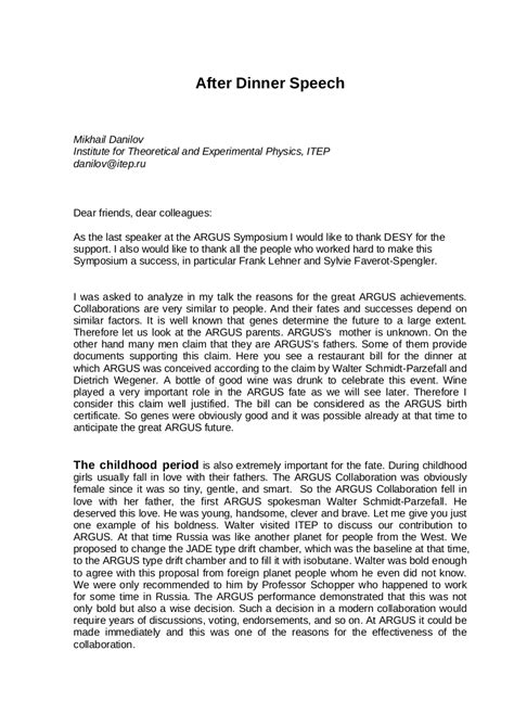 Business Dinner Speech