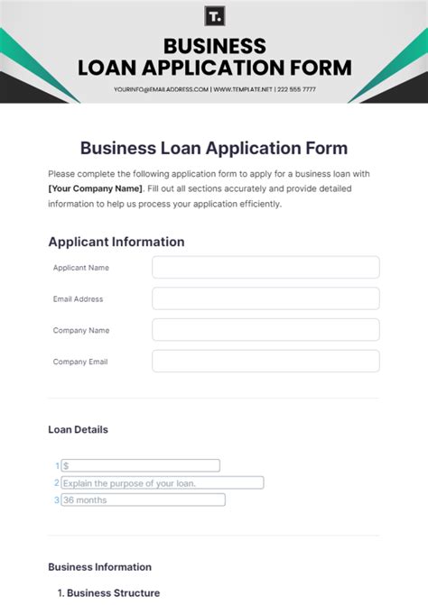 business loan application form template