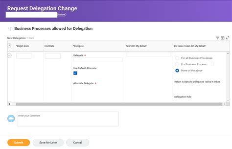 business processes allowed for delegation