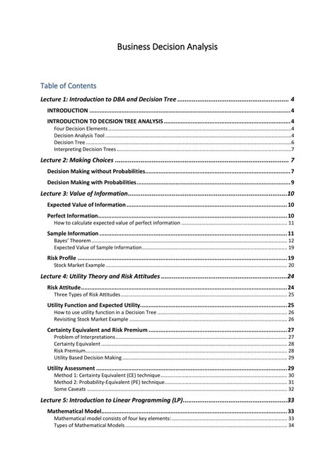 Business Decision Analysis Notes Table of Contents Business Decision Analysis MGMT20005