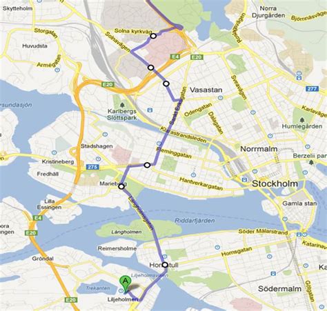 The route of bus line 4, Stockholm. Source OpenStreetMap. Download
