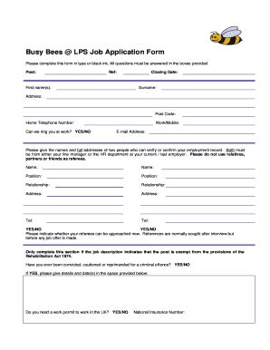 busy bees application form