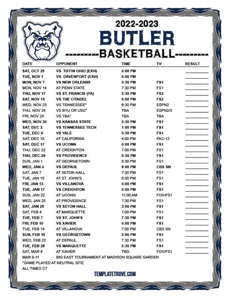 butler bb schedule 2023