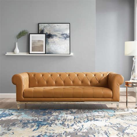 New Button Tufted Leather Sofa For Sale For Living Room
