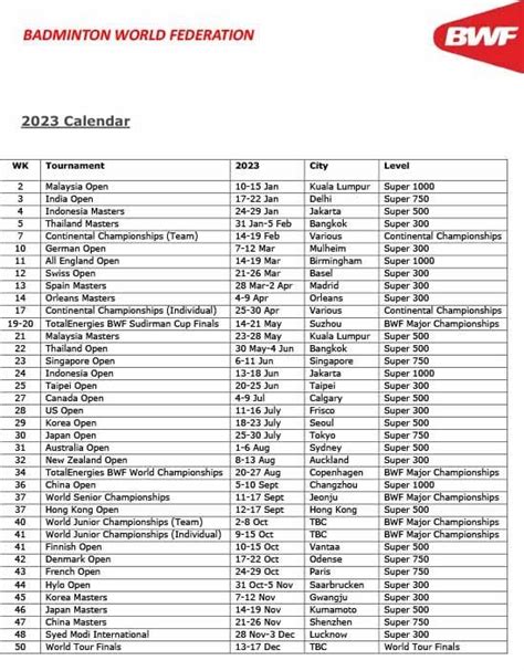bwf tournament calendar 2023