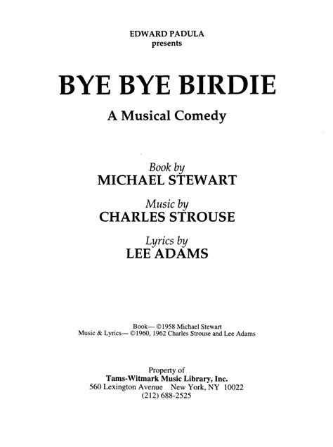 Bye Bye Birdie Jr Printable Script
