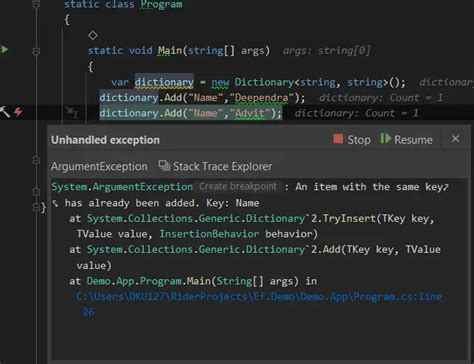 c# dictionary tryadd