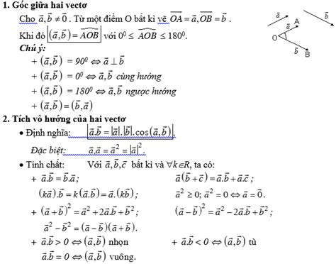 công thức tích vô hướng lớp 10