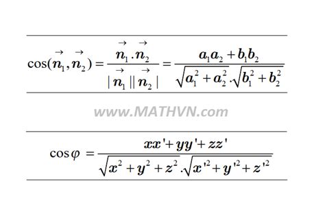công thức tính góc giữa hai vecto