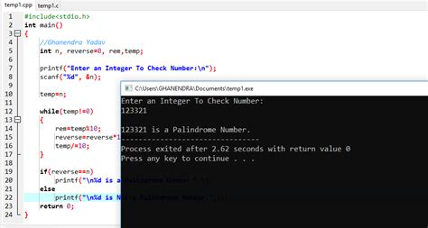 c program for palindrome number using while loop