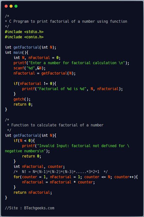 c program to find factorial using user defined function