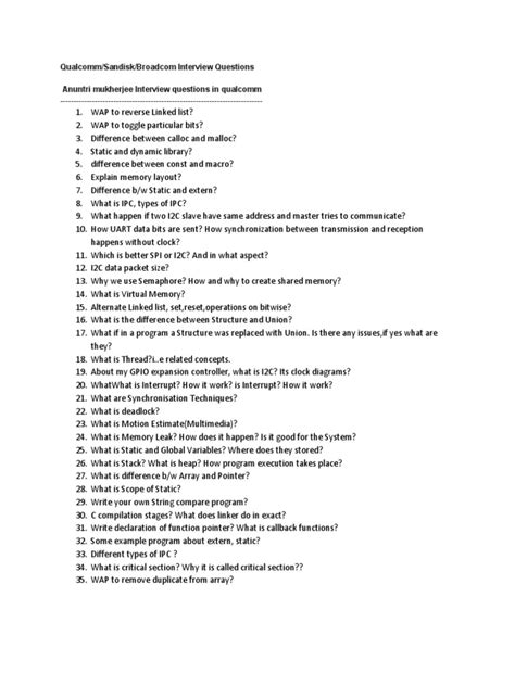 c programming interview questions qualcomm