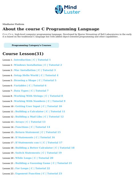 c programming language course pdf