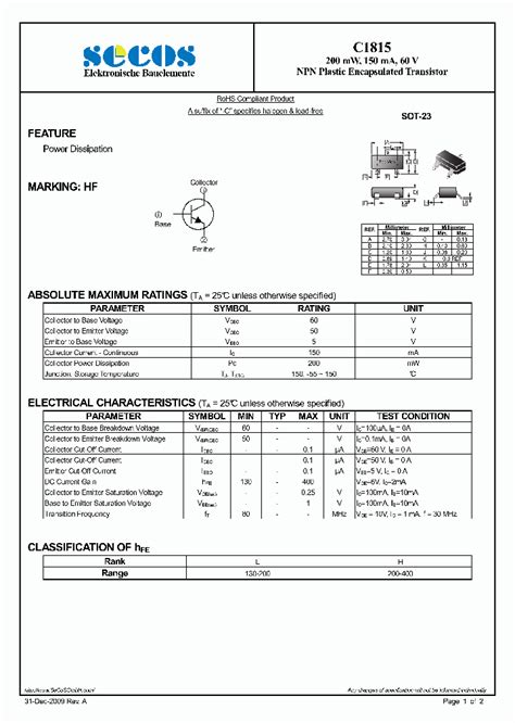 c1815 transistor datasheet