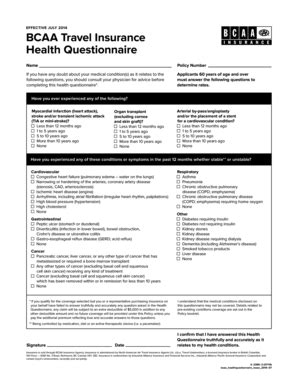 caa medical insurance questionnaire