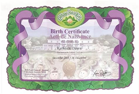Cabbage Patch Kids Birth Certificate