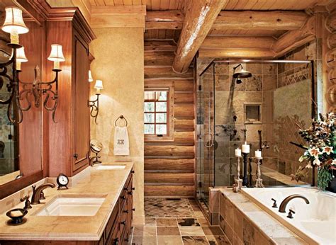 LogHome Bathroom with handmade vanity & claw foot tub Log home