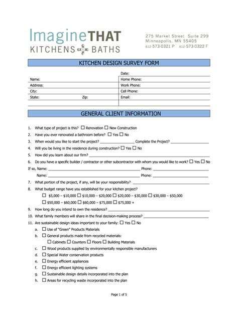 cabinet design questionnaire form template