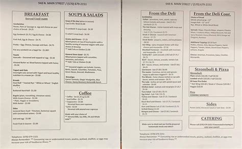 Cables General Store Menu