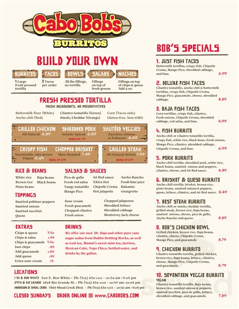 cabo bob's burritos menu