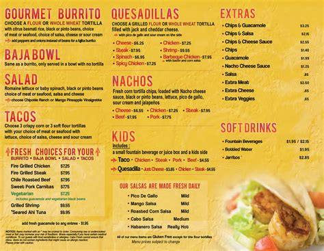 cabo mexican grill menu