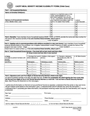 2021 Arizona CACFP Meal Benefit Eligibility Application Download