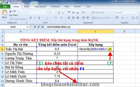 cach lam bang xep hang excel