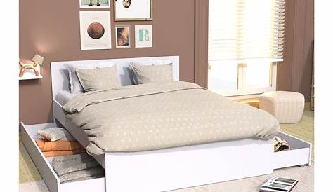 Cadre de lit avec coffre et 2 tiroirs 140x190 cm tissu lin