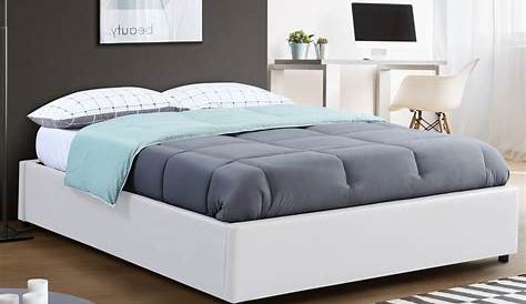 UTICA BLANC 160x200 Cadre de lit scandinave avec pieds