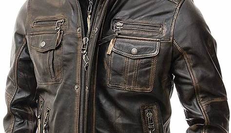 Men's Cafe Racer Retro Quilted Distressed Black Leather Jacket - US