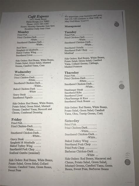 cafe express menu