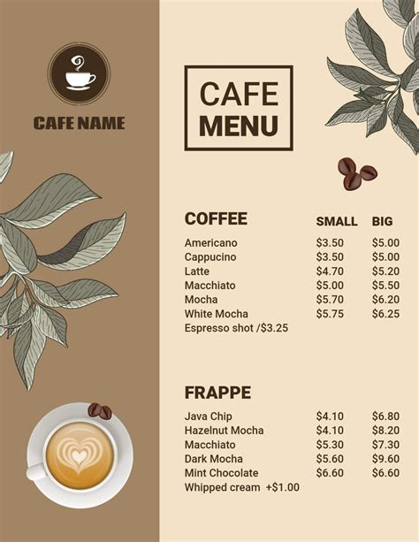 Cafe Menu List Ideas