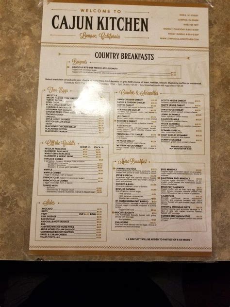 cajun kitchen cafe menu