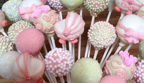 Cake Pops Baby Shower Decor Six Pink With Faces On Them Sitting