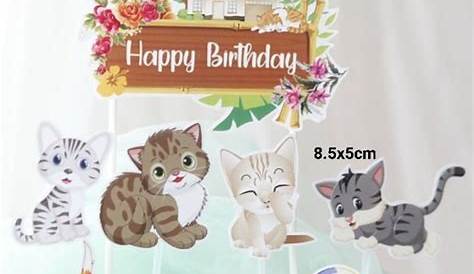 Cake Topper Kucing Cupcake Kue Custom Happy Birthday Kitten Meong
