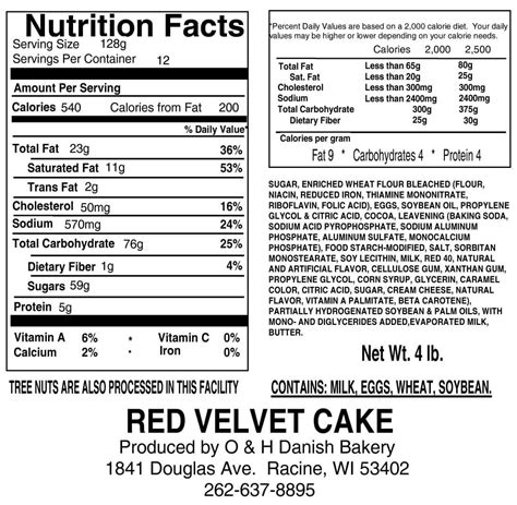 Cake Ingredients Label