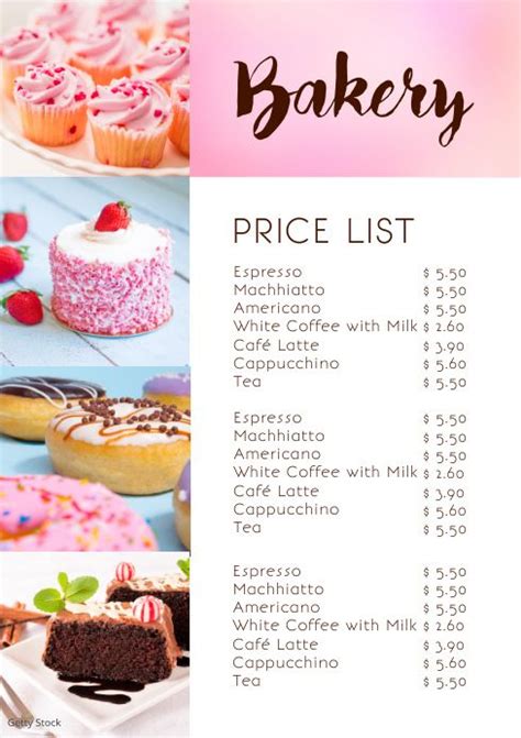 Cake Menu Examples