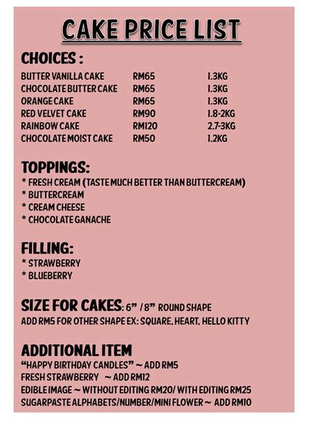 cakes pricing in singapore