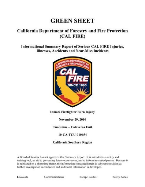 Cal Fire Green Sheets