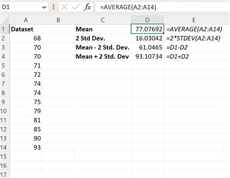 calculate 2 standard deviations in excel